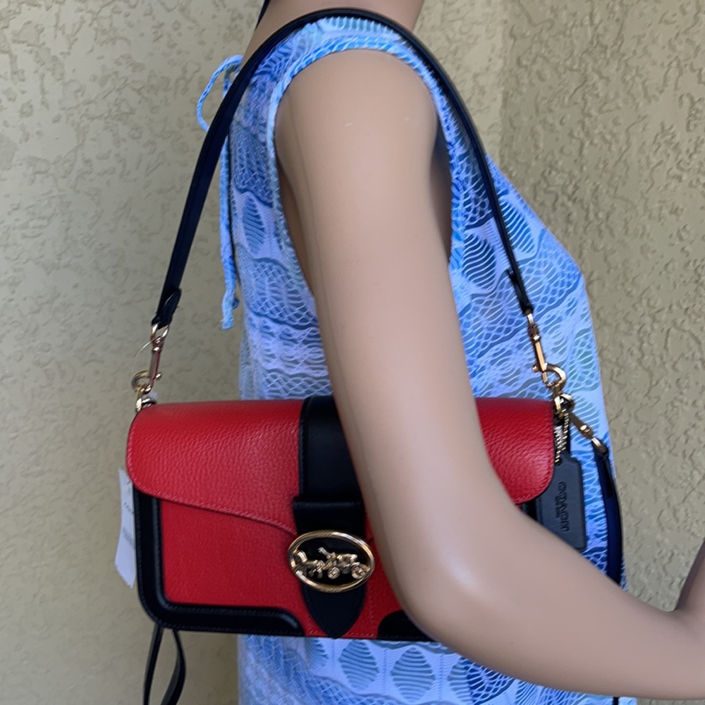 COACH Georgie Shoulder Bag In Colorblock Color: Gold/Bright Poppy Multi - Picture 15 of 16